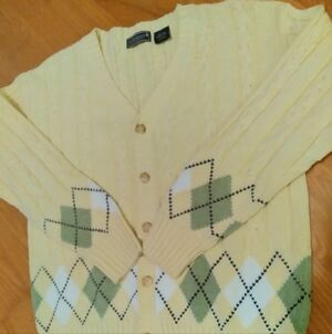 Kitestrings Yellow and Green Argyle Button Front Classic Preppy Cardigan Boys 14